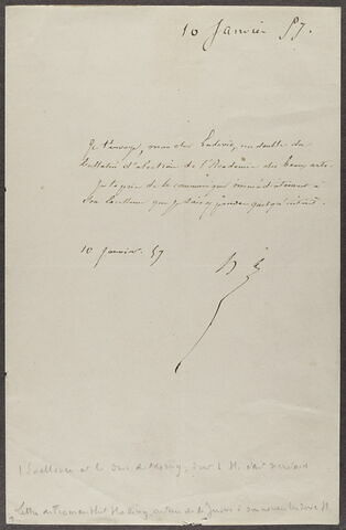 Lettre autographe signée datée 10 janvier 1857 de Jacques Fromental Lévy dit Halévy, adressé à son neveu, Ludovic Halévy, image 1/1
