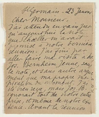 Lettre autographe signée Maurice Denis à André Joubin, 23 janvier, image 2/3
