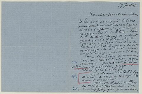 Lettre autographe signée Maurice Denis à Raymond Escholier, 19 juillet, image 2/2