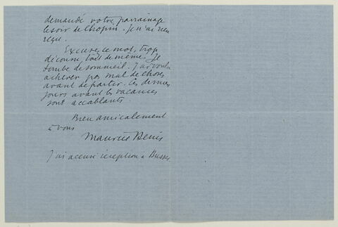Lettre autographe signée Maurice Denis à Raymond Escholier, 19 juillet