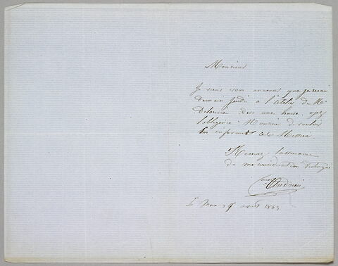Lettre autographe signée Pierre Andrieu à Eugène Legrand, 26 août 1863