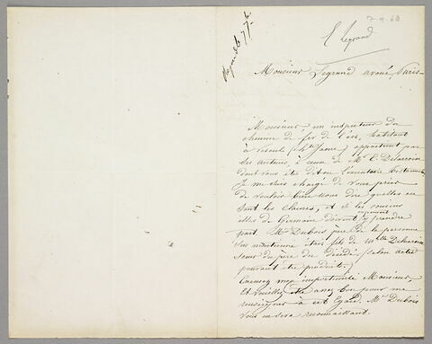 Lettre autographe signée M. Noirot-Maitrot à Eugène Legrand, Vesoul, 6 septembre 1863