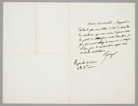 Lettre autographe signée Pierre-Antoine Berryer à Eugène Legrand, Augerville-la-Rivière, 18 octobre 18XX