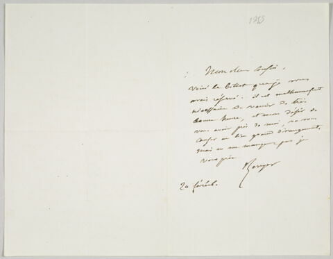 Lettre autographe signée Pierre-Antoine Berryer destinée à Eugène Delacroix, 20 février