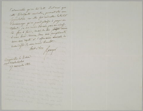 Lettre autographe signée Pierre-Antoine Berryer destinée à Eugène Delacroix, Angerville la Rivière par Malesherbes 17 novembre 1855, image 2/2