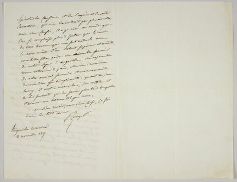 Lettre autographe signée Pierre-Antoine Berryer destinée à Eugène Delacroix, Angerville la Rivière 8 novembre 1857
