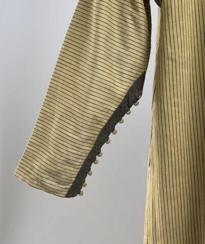 Djellaba d'homme marocaine en satin de coton jaune à rayures bleues, image 3/4