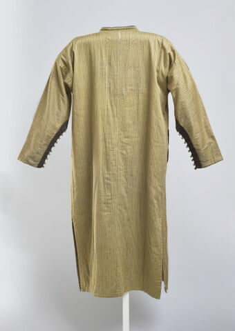 Djellaba d'homme marocaine en satin de coton jaune à rayures bleues, image 4/4