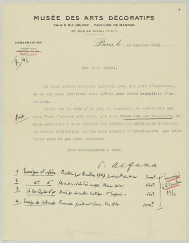 LS Paul Alfassa à Charles Fegdal, 16 janvier 1935