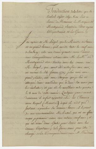 Traduction en français de la lettre du 28 août 1772