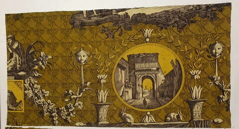 Fragment à fond jaune de la tenture des "Monuments de Rome"