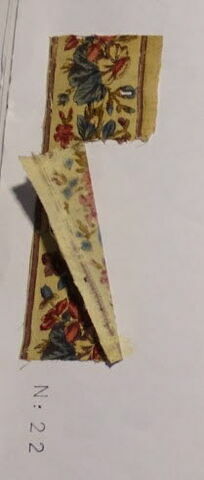 Petit fragment de bordure orné de fleurs roses et mauves et feuilles bleues, image 1/5