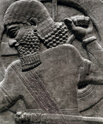 36°30’34 N – 43°13’45 E, Porteur de char de guerre, époque néo-assyrienne, règne de Sargon II, (721-705 avant J.-C.), Khorsabad (antique Dur-Sharrukin), Iraq