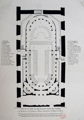 Plan de la salle des spectacles du palais des Tuileries, et des dispositions qui ont été faites, pour le Banquet Impérial, le jour du Mariage de l'Empereur