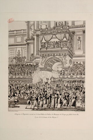 L'Empereur et l'Impératrice recevant sur le Grand Balcon des Tuileries les Hommages des Troupes qui défilent devant elles, le jour de la Cérémonie de leur Mariage