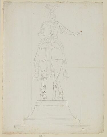 Statue équestre de Louis XIII vue par derrière avec indication des mesures, image 1/2