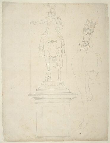 Statue équestre de Louis XIII, vue de face, avec indications de mesures, image 1/2