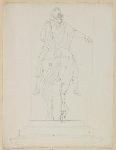 Statue équestre de Louis XIV, vue de dos, avec indications de mesures, image 1/2
