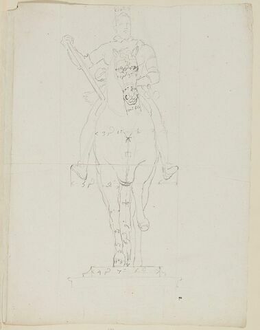 Statue équestre d'Henri IV, vue de face, avec indications de mesures