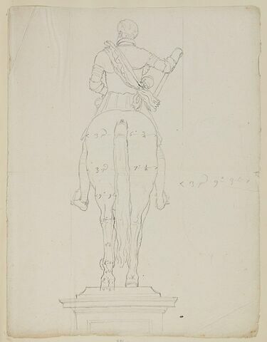 Statue équestre d'Henri IV, vue de dos, avec indications de mesures