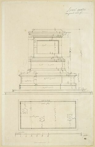 Elévation et plan de la base de la statue d'Henri IV, image 1/2