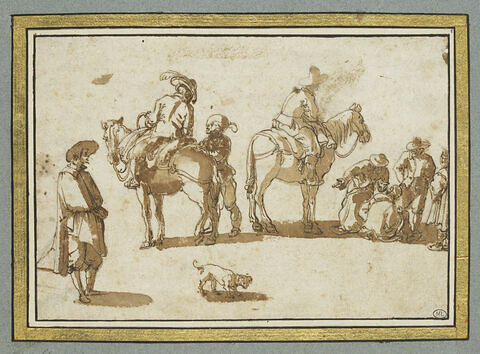 Groupes de figures, dont deux cavaliers et un chien, image 1/2