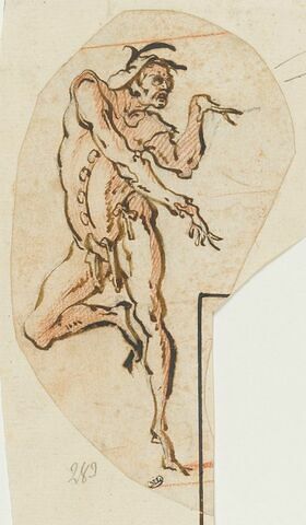 Une figure nue, grotesque, la jambe droite ployée : un cucurucù
