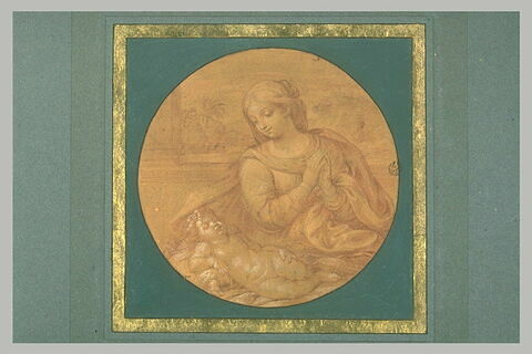 La Vierge assise contemplant l'Enfant Jésus endormi, image 1/1