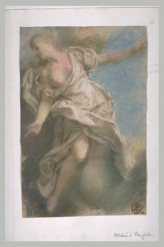Femme à demi-nue sur un nuage, vue de face, tête de profil, les bras étendus, image 2/2