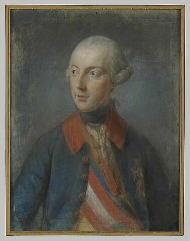 Portrait d'homme de trois quarts, en uniforme bleu à collet rouge, image 2/4