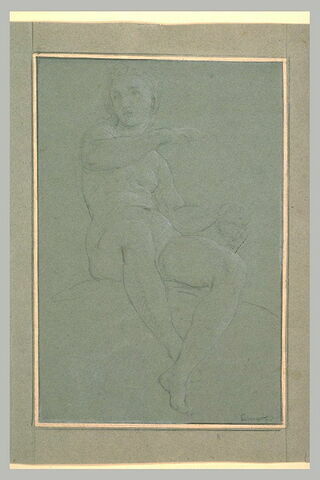 Femme nue assise, tenant un vase posé sur ses genoux, image 2/2