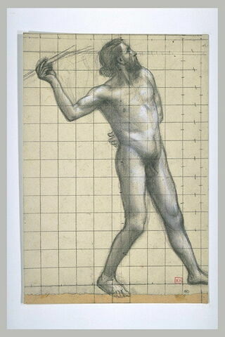 Homme nu de profil à droite, lançant un javelot de la main droite, image 1/1