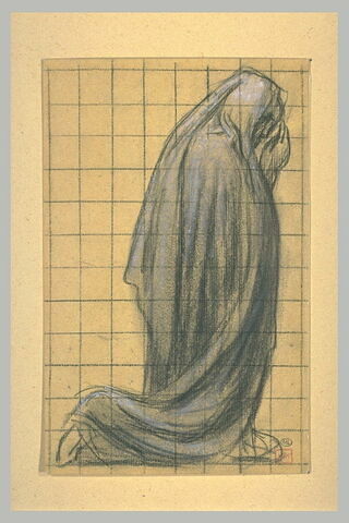 Femme vêtue d'une draperie, agenouillée de profil à droite, image 1/1