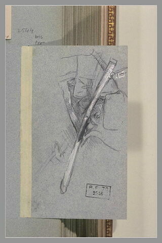 Etudes d'une main tenant un bâton et assemblage d'objets, image 1/1