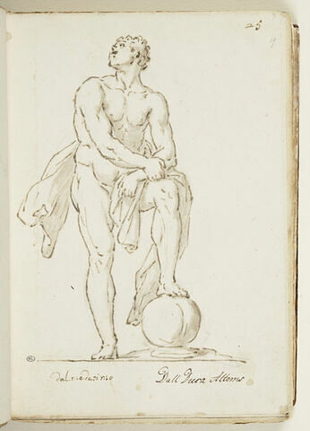 Homme debout, le jambe gauche repliée reposant sur une sphère..., image 1/2