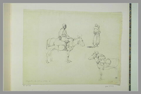 Deux études d'un enfant sur un âne ; femme portant un enfant à Beyrouth, image 1/1
