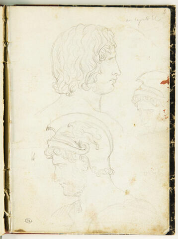 Têtes d'un jeune homme, et tête de guerrier, annotations manuscrites, image 1/2