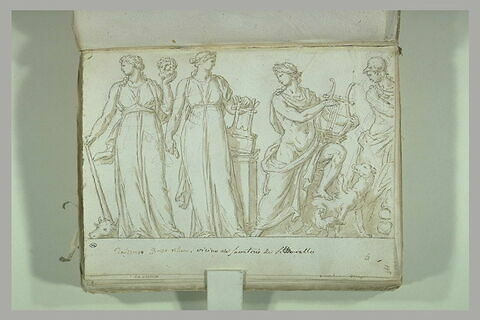 Fragment de bas-relief : deux Muses, Apollon et Minerve, image 1/1