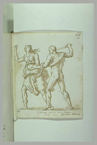 Homme armé d'une épée, attrapant par le bras gauche une femme s'enfuyant, image 1/1