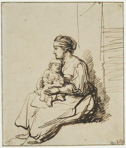 Jeune femme assise tenant son enfant sur ses genoux, image 1/2