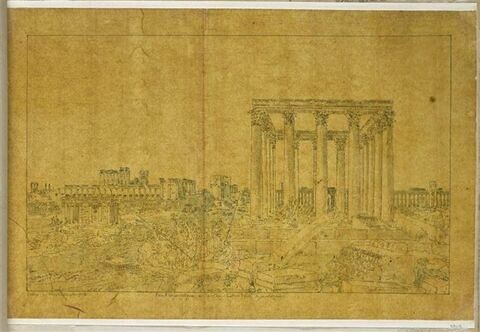 Vue d'un portique et du temple du Soleil , à Palmyre, image 1/2