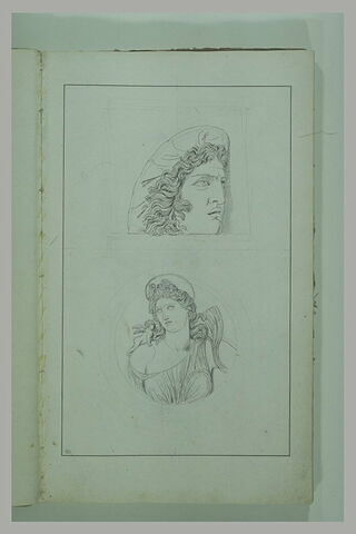 Etude d'une tête sculptée et d'un buste de femme dans un médaillon, image 2/2