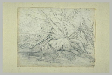 Femme nue renversée près d'un arbre