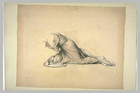 Etude de draperie pour une Madeleine agenouillée, baisant le pied du Christ, image 1/1