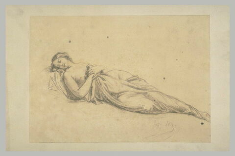 Femme dormant étendue, la poitrine nue, image 1/1