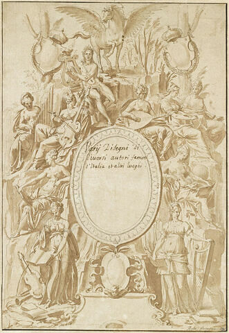 Frontispice avec Apollon, Pégase et les neuf Muses sur l'Hélicon