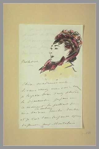 Tête de femme décorant une lettre à Isabelle Lemonnier, image 1/1