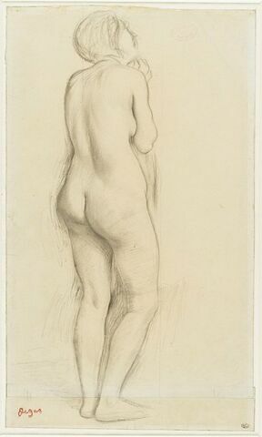 Femme nue, debout, de dos, tournée vers la droite, image 1/2