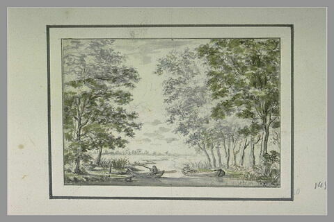 Rivière, dans un sous-bois, avec deux barques, image 1/1