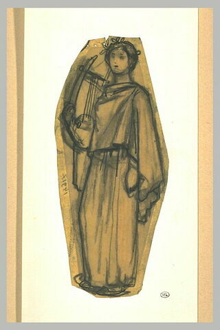 Femme drapée, debout, tenant une lyre, image 1/1